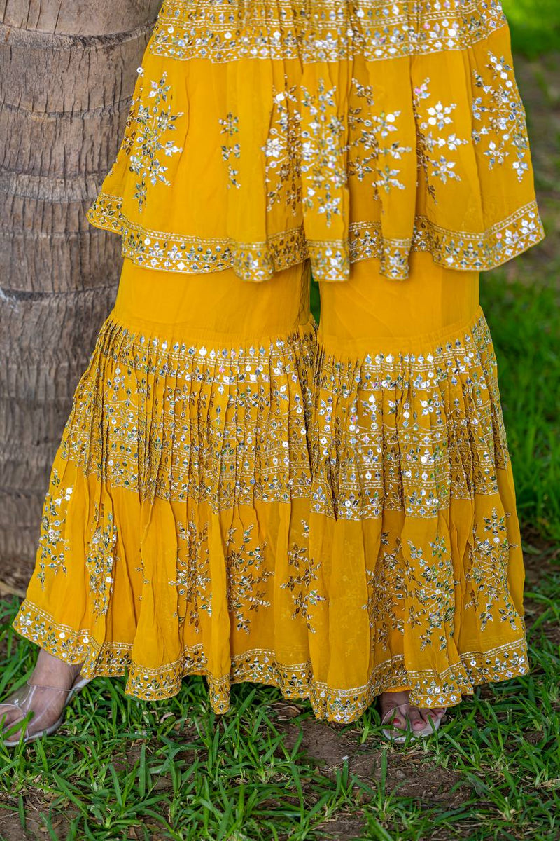 Designer Top Sharara And Dupatta In Georgette With Sequence Embroidery Work Lehenga
