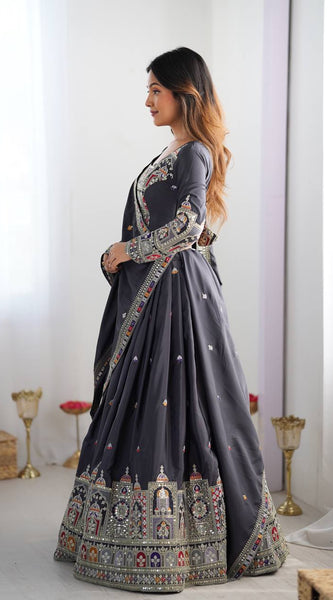 Embroidered Sequinned Semi-Stitched Lehenga