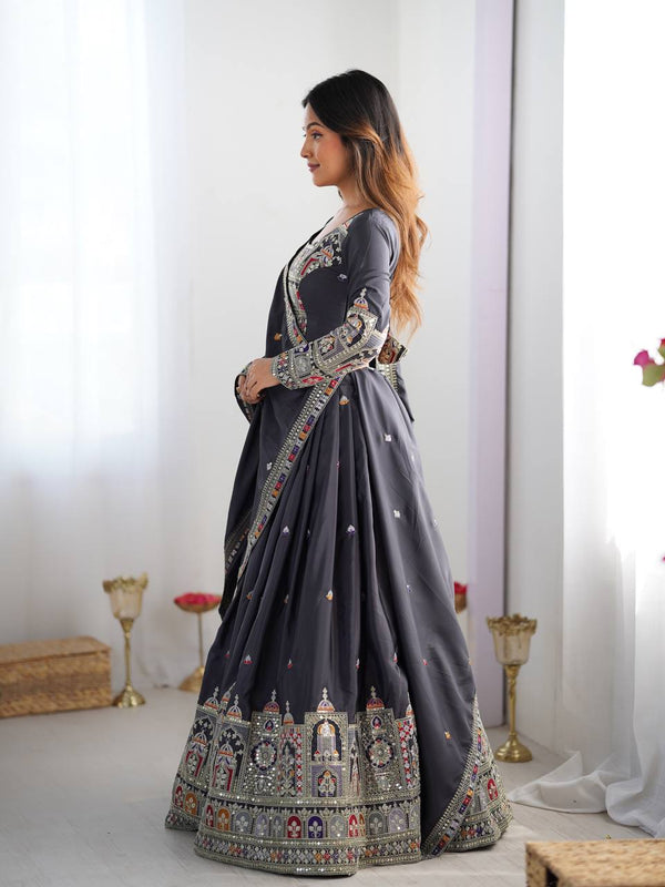 Embroidered Sequinned Semi-Stitched Lehenga