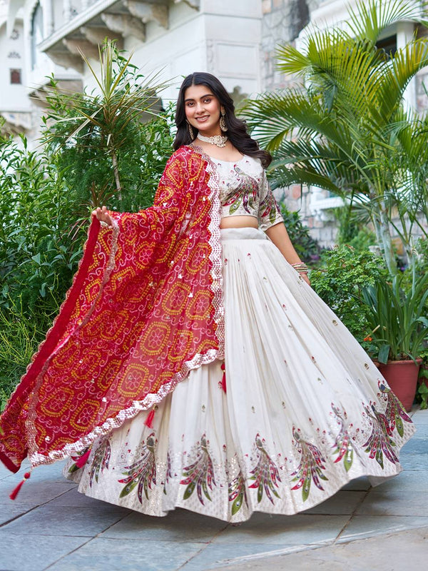 Khadi Cotton Thread Sequins Embroidery Lehenga