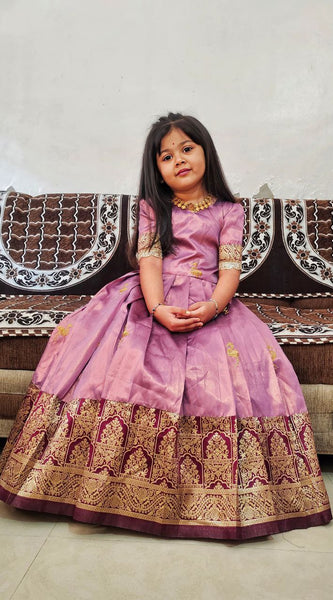 Kids Lehenga Choli for Girls Cotton Silk Dress (Pink)