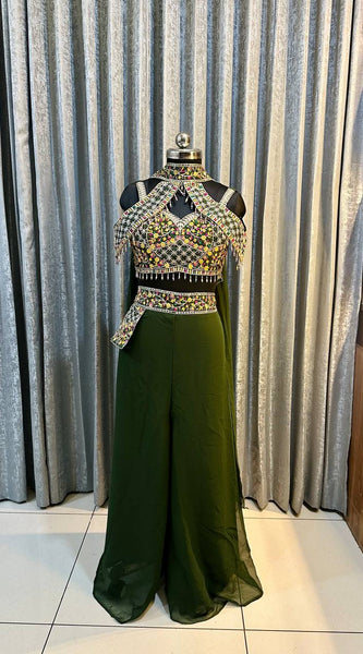 Elegant Green Palazzo Blouse SetIndo Western