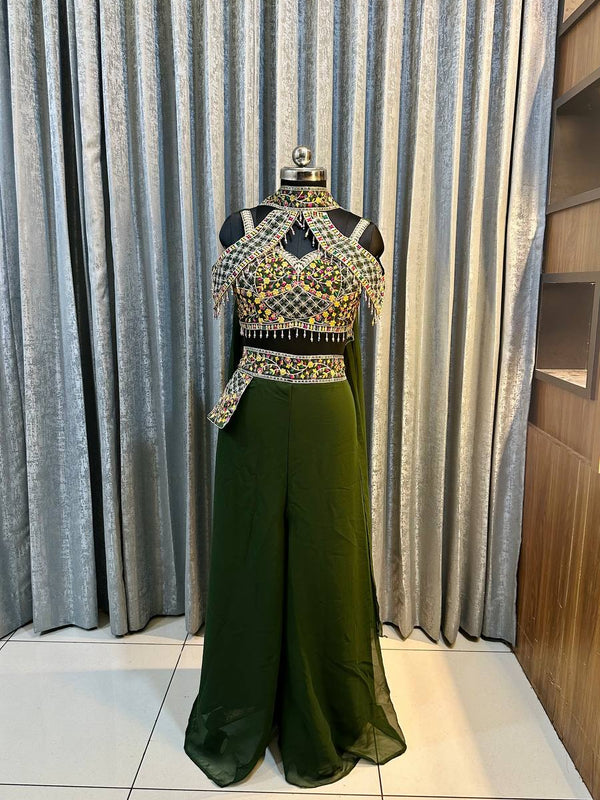 Elegant Green Palazzo Blouse SetIndo Western