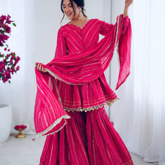 Mal Chanderi Mirror Work Sharara Set