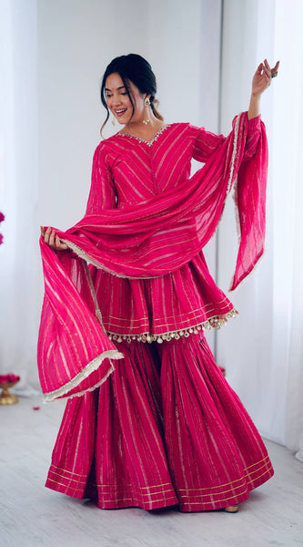 Mal Chanderi Mirror Work Sharara Set