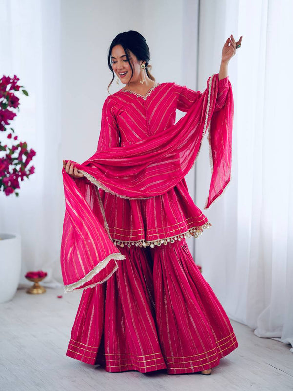 Mal Chanderi Mirror Work Sharara Set