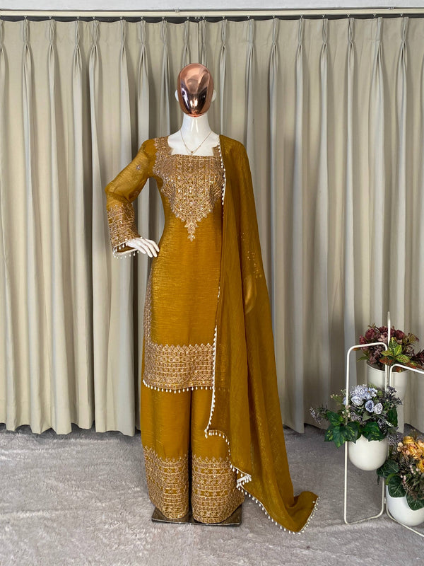 Wedding Wear Crunchy Embroidery Suit Indo Western