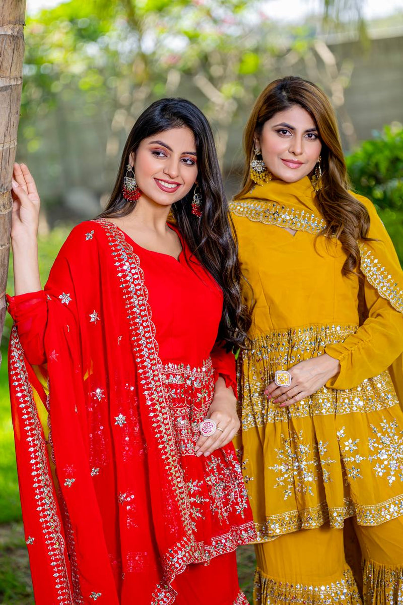 Designer Top Sharara And Dupatta In Georgette With Sequence Embroidery Work Lehenga