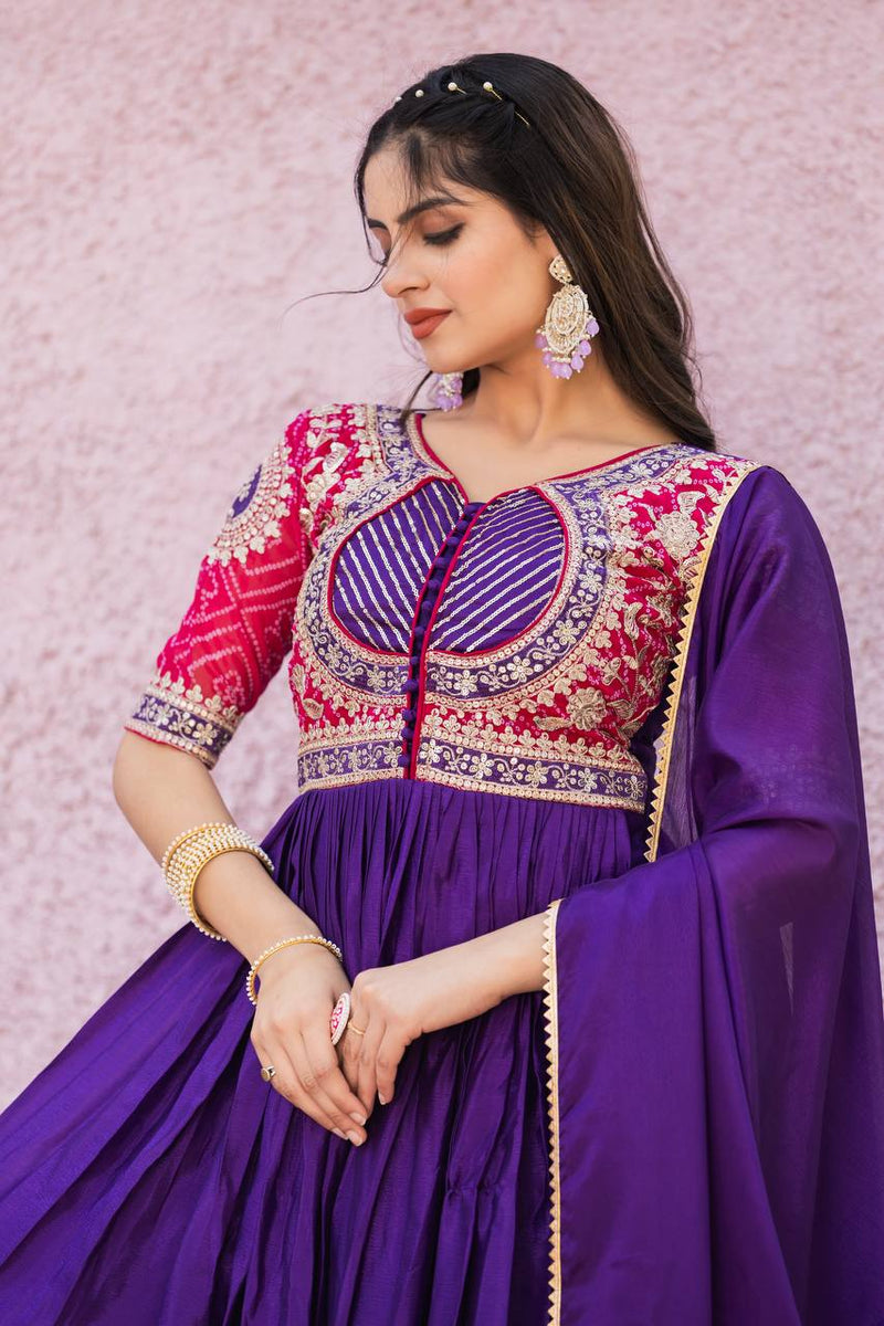 Beautiful chinon bandhrej Heavy Sequence Embroidery Work Lehenga