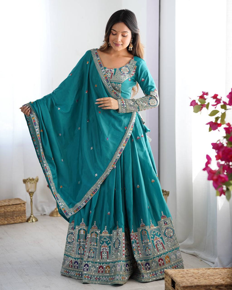Embroidered Sequinned Semi-Stitched Lehenga