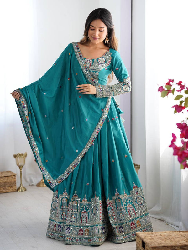 Embroidered Sequinned Semi-Stitched Lehenga
