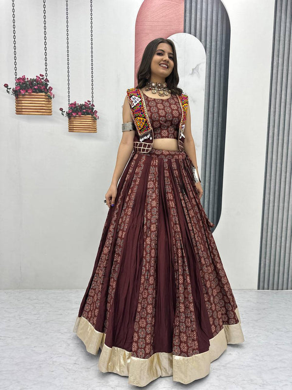 Ajrakh Print Cotton Lehenga With Jacket