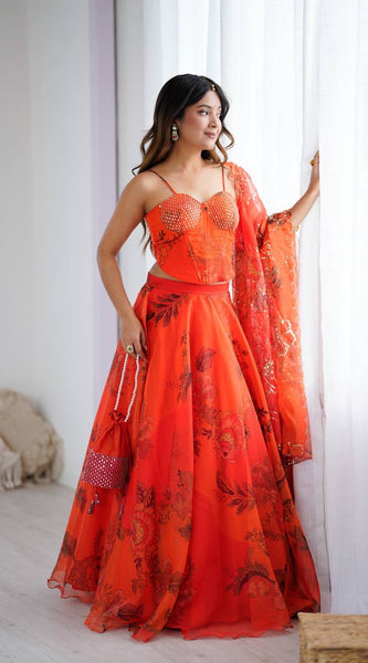 Floral Embroidered Organza Indo Western