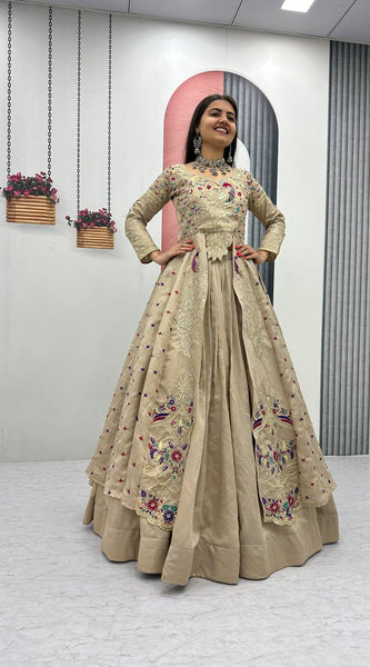 Vichitra Crop Top with Shrug Lehenga
