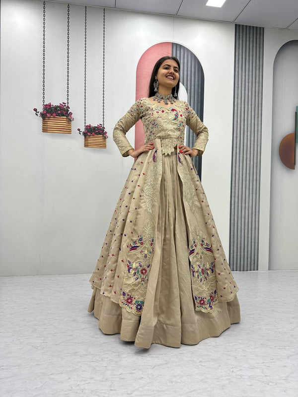 Vichitra Crop Top with Shrug Lehenga