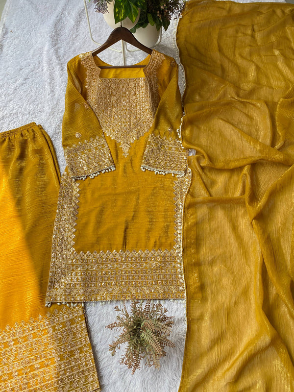 Wedding Wear Crunchy Embroidery Suit Indo Western