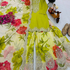 Heavy Embroidery Chinon Palazzo Indo Western