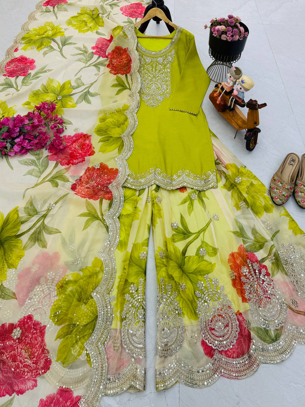 Heavy Embroidery Chinon Palazzo Indo Western