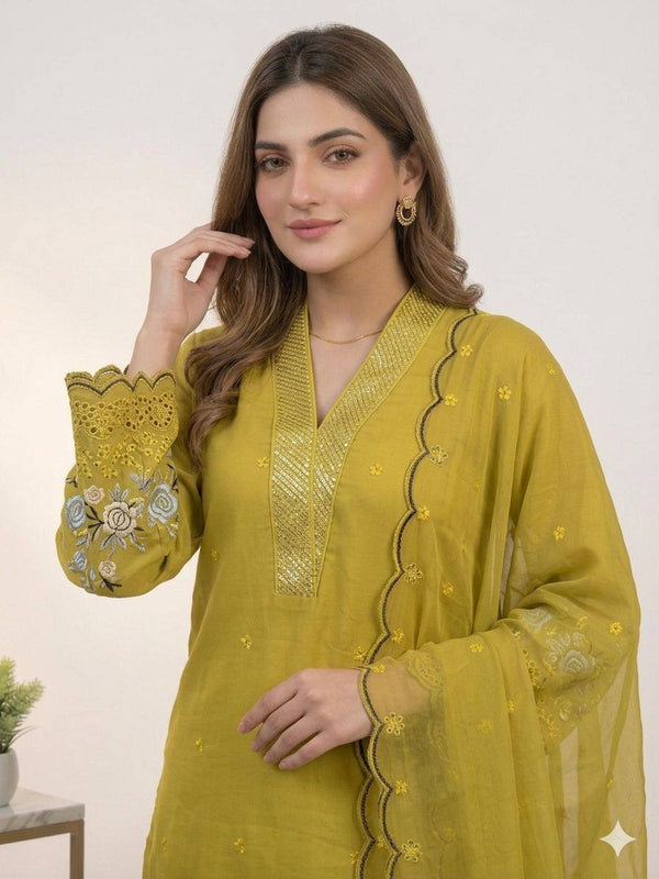 Designer Mal Chanderi Sequence Embroidered Kurta Palazzo Set With Organza Dupatta