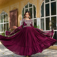 Embroidered Silk Dupatta Ensemble Lehenga