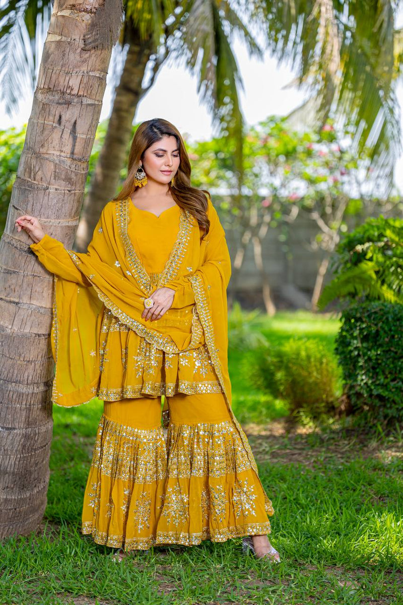 Designer Top Sharara And Dupatta In Georgette With Sequence Embroidery Work Lehenga