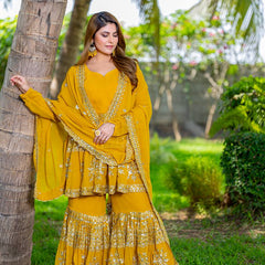 Designer Top Sharara And Dupatta In Georgette With Sequence Embroidery Work Lehenga