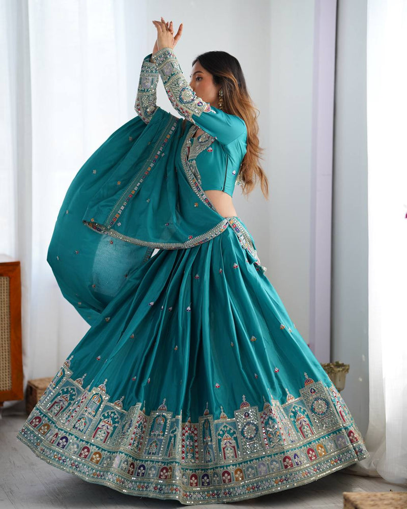 Embroidered Sequinned Semi-Stitched Lehenga