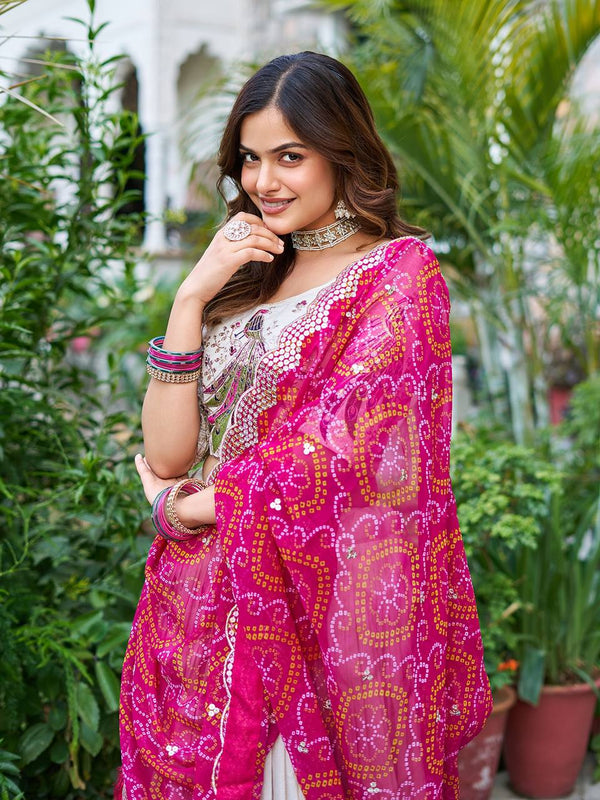 Khadi Cotton Thread Sequins Embroidery Lehenga