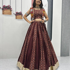 Ajrakh Print Cotton Lehenga With Jacket