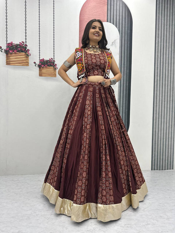 Ajrakh Print Cotton Lehenga With Jacket