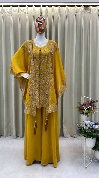 Party Wear Kurta Plazzo Set in Sequence Work Indo Western