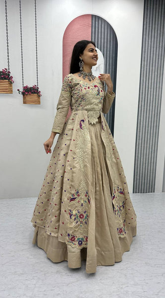 Vichitra Crop Top with Shrug Lehenga