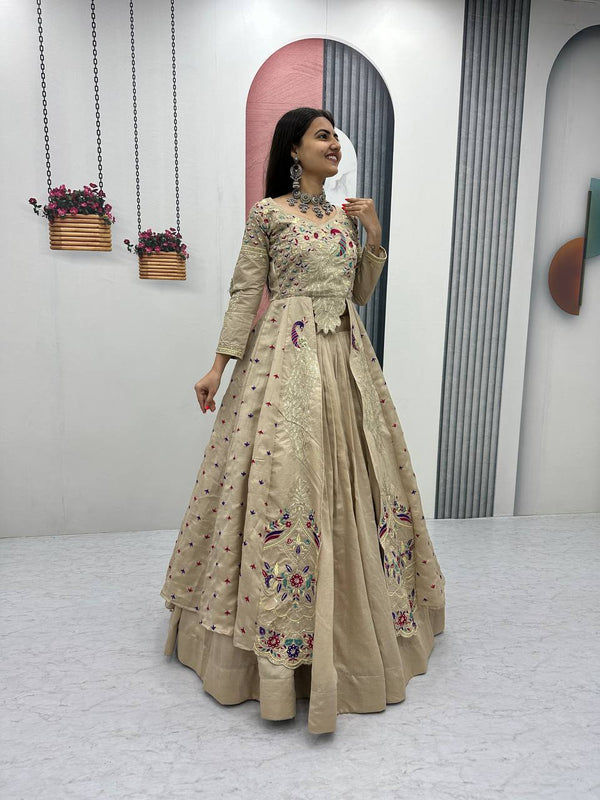 Vichitra Crop Top with Shrug Lehenga