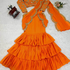 Party Wear Embroidered Ruffle Saree