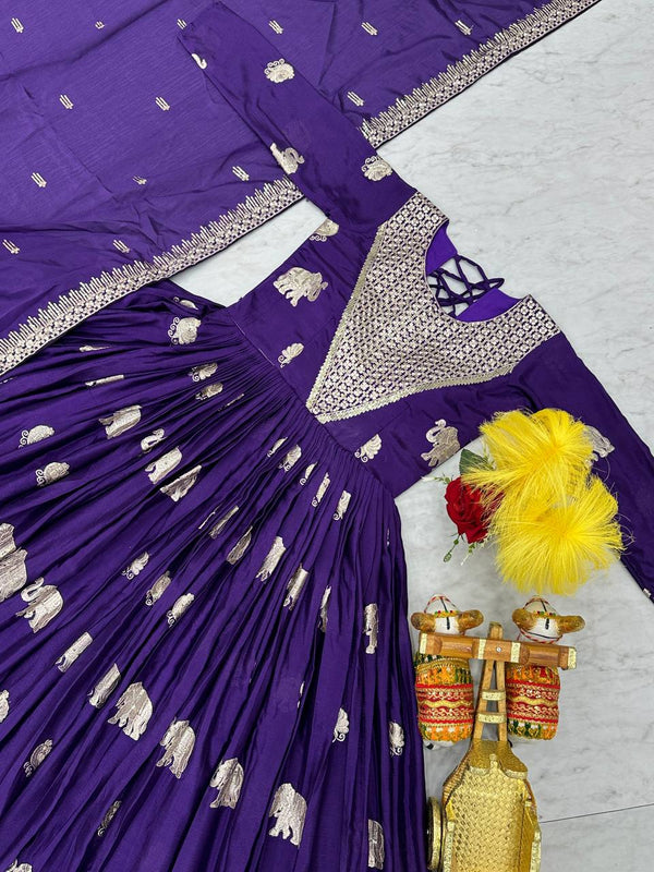 Elephant Motif Flared Lehenga