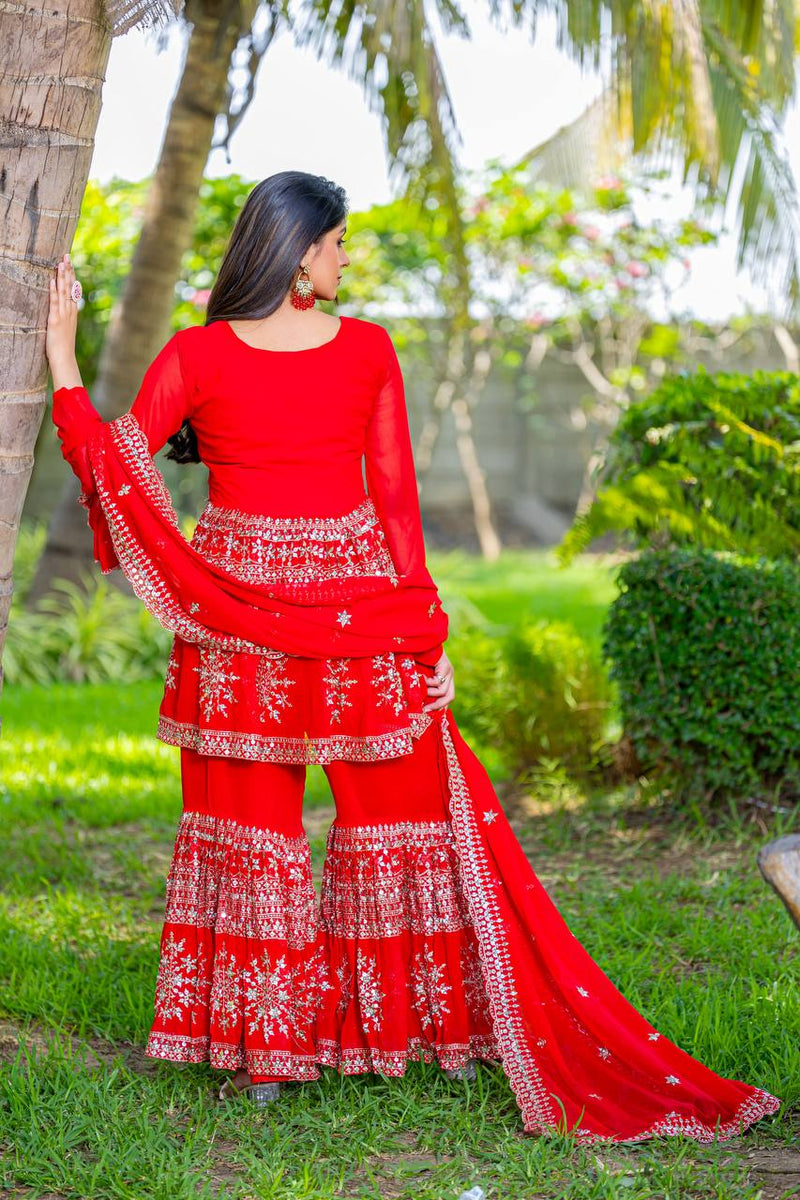 Designer Top Sharara And Dupatta In Georgette With Sequence Embroidery Work Lehenga