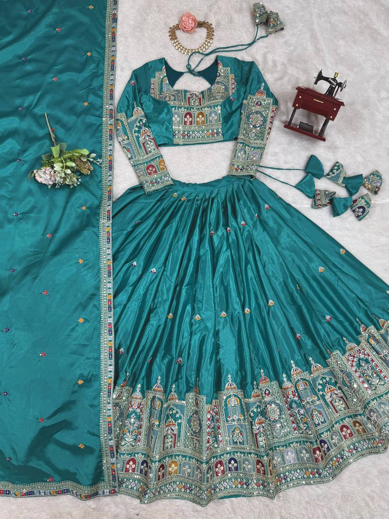 Embroidered Sequinned Semi-Stitched Lehenga