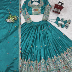 Embroidered Sequinned Semi-Stitched Lehenga