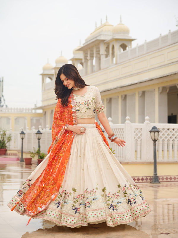 Tissue Silk Embroidered Lehenga
