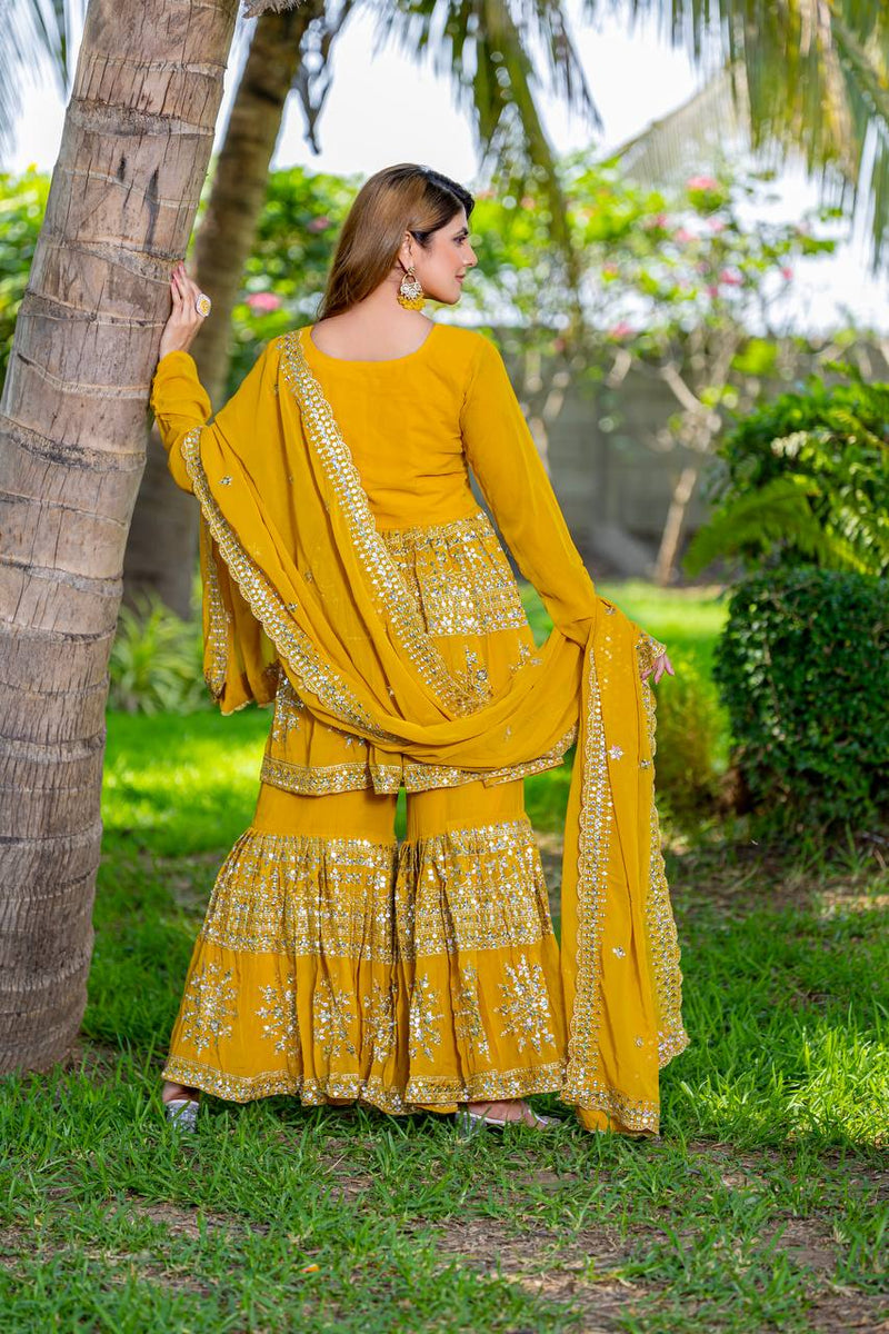 Designer Top Sharara And Dupatta In Georgette With Sequence Embroidery Work Lehenga
