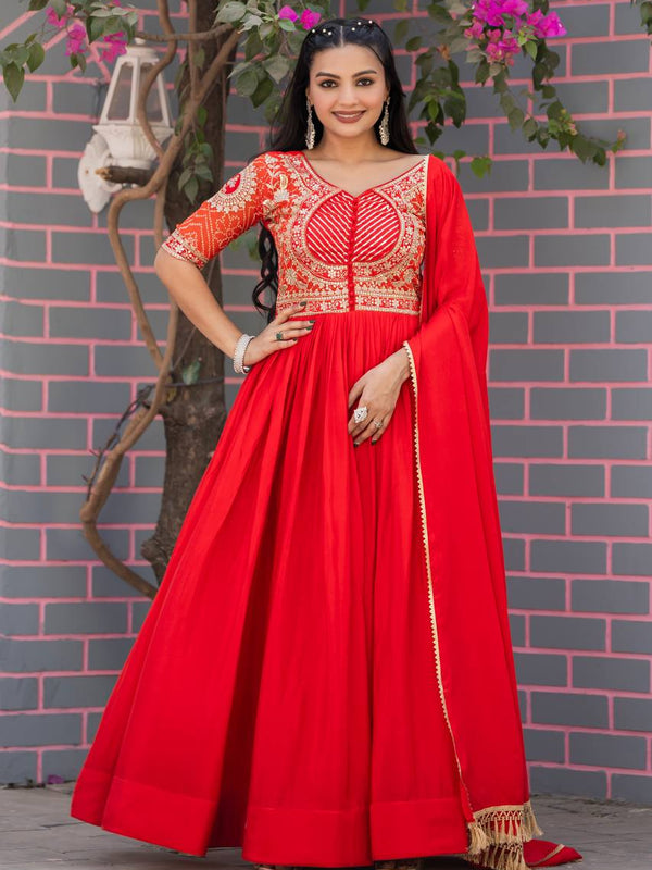 chinon bandhrej Embroidery Work Lehenga
