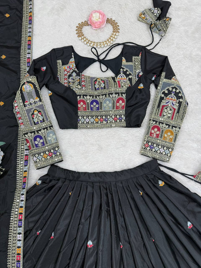 Embroidered Sequinned Semi-Stitched Lehenga