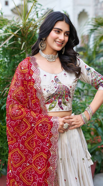 Khadi Cotton Thread Embroidery And Sequins Work Lehenga