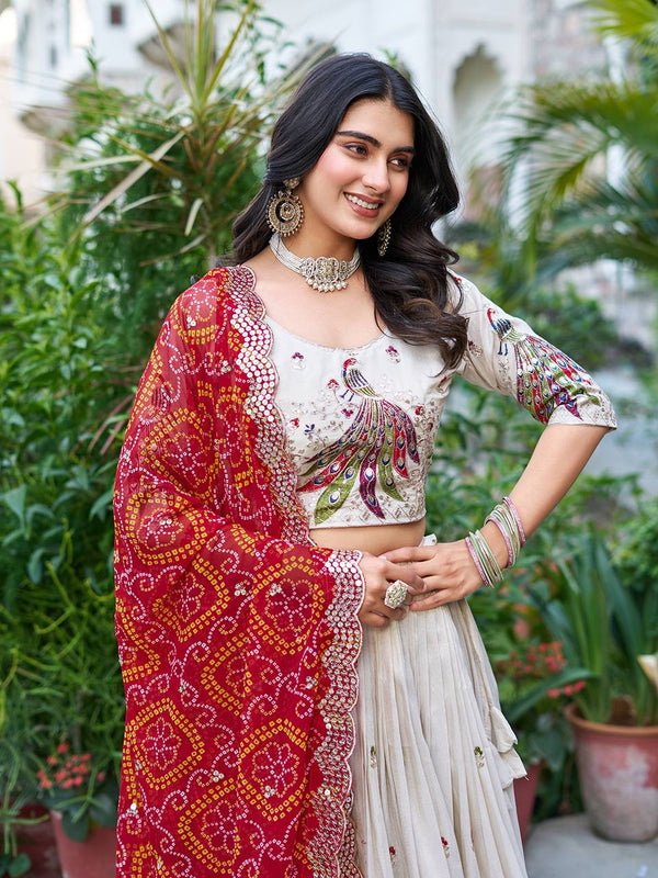 Khadi Cotton Thread Sequins Embroidery Lehenga