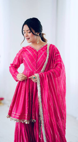 Mal Chanderi Mirror Work Sharara Set