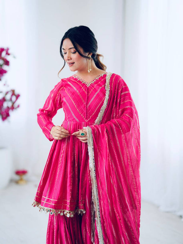 Mal Chanderi Mirror Work Sharara Set