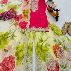 Heavy Embroidery Chinon Palazzo Indo Western