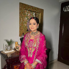 Red & Pink Chinon Dresses ,Pant Set with Dupatta