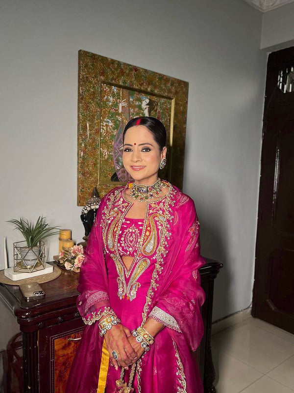 Red & Pink Chinon Dresses ,Pant Set with Dupatta