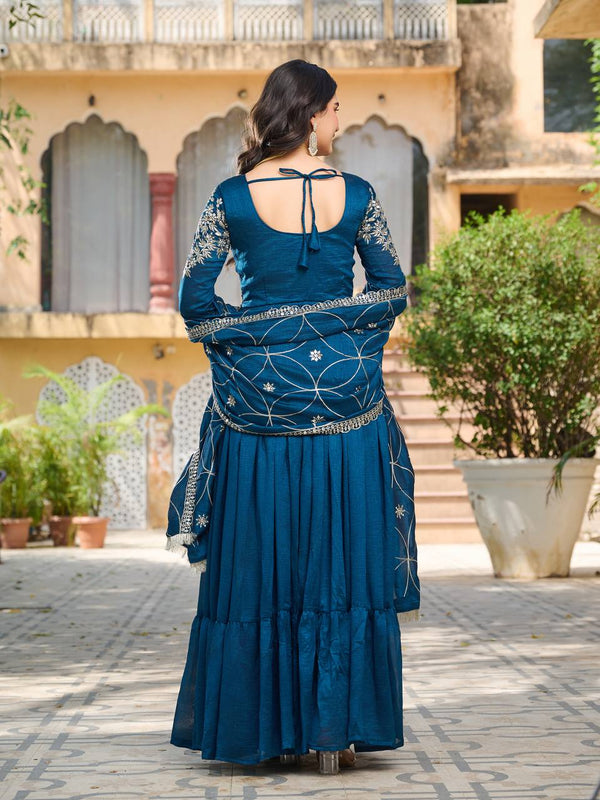 Embroidered Silk Dupatta Ensemble Lehenga